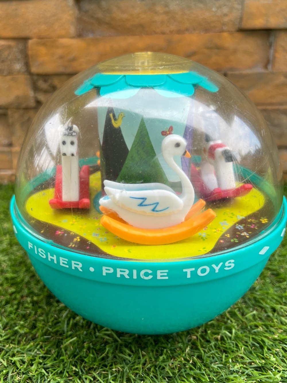VINTAGE 1966 Fisher-Price Roly Poly Chime Ball (#165) featuring a carousel theme
